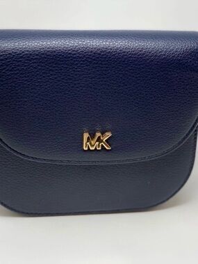 Michael Kors Navy Pebbled Leather Crossbody with Gold MK Emblem